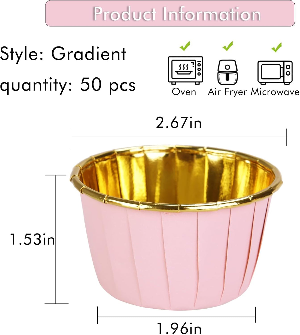 50 Pcs Pink Cupcake Baking Cups 3.5Oz Greaseproof Disposable Cupcake Liners