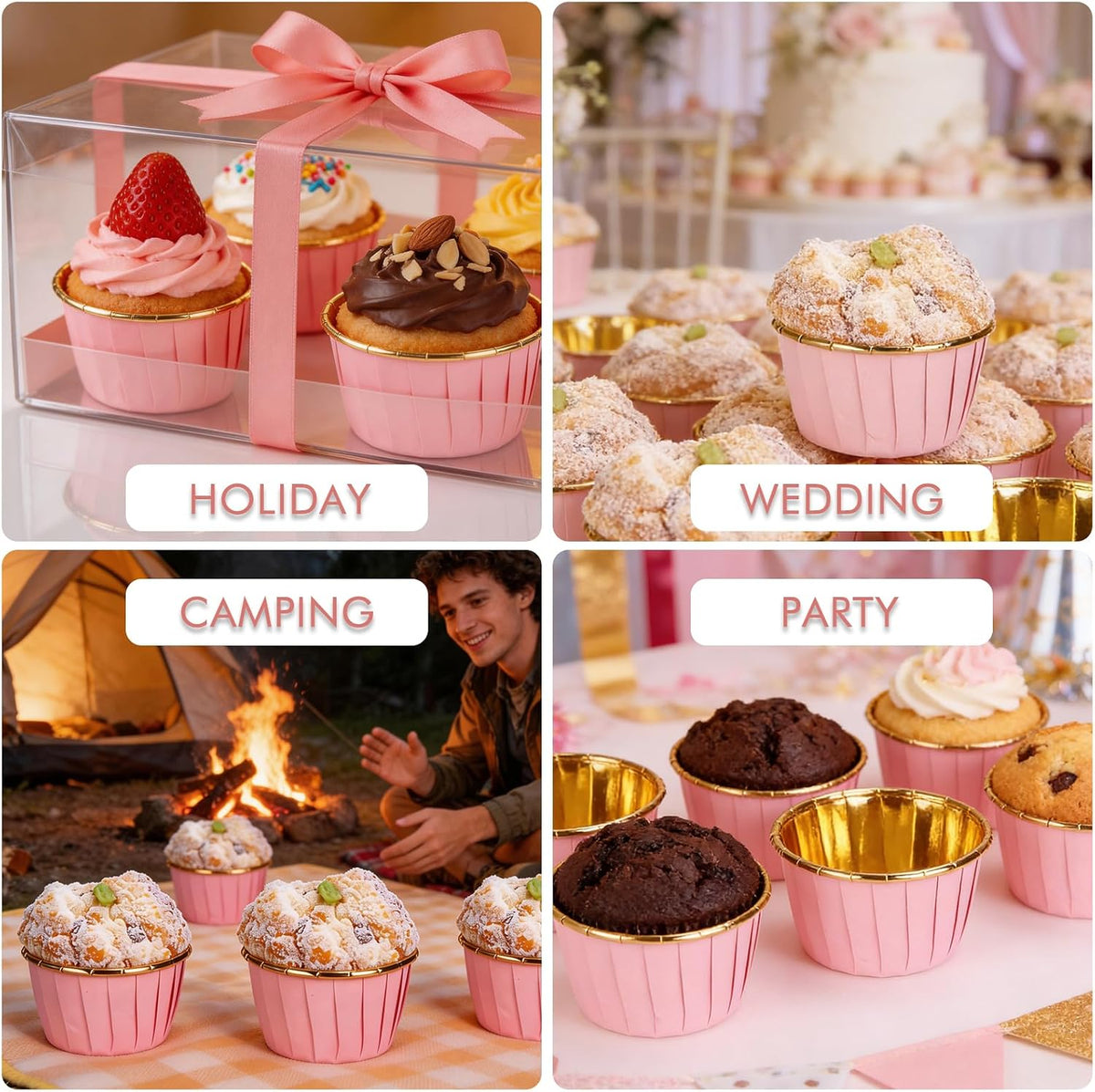 50 Pcs Pink Cupcake Baking Cups 3.5Oz Greaseproof Disposable Cupcake Liners