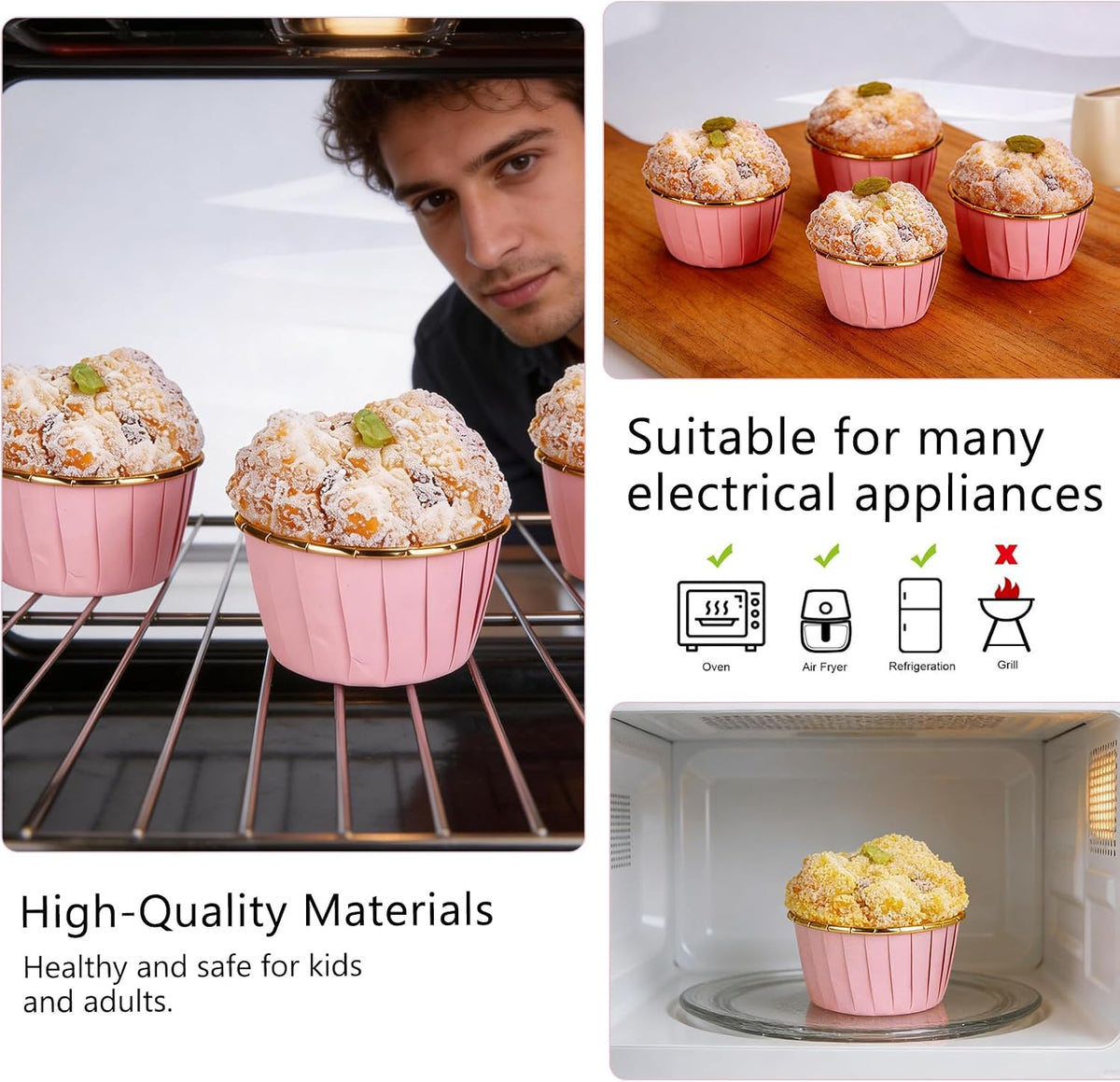 50 Pcs Pink Cupcake Baking Cups 3.5Oz Greaseproof Disposable Cupcake Liners