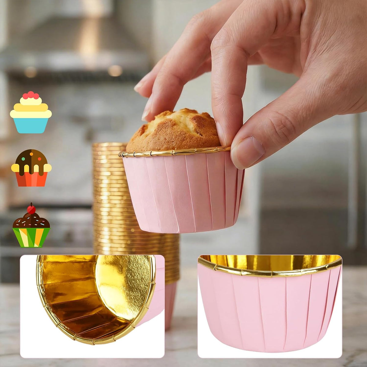 50 Pcs Pink Cupcake Baking Cups 3.5Oz Greaseproof Disposable Cupcake Liners