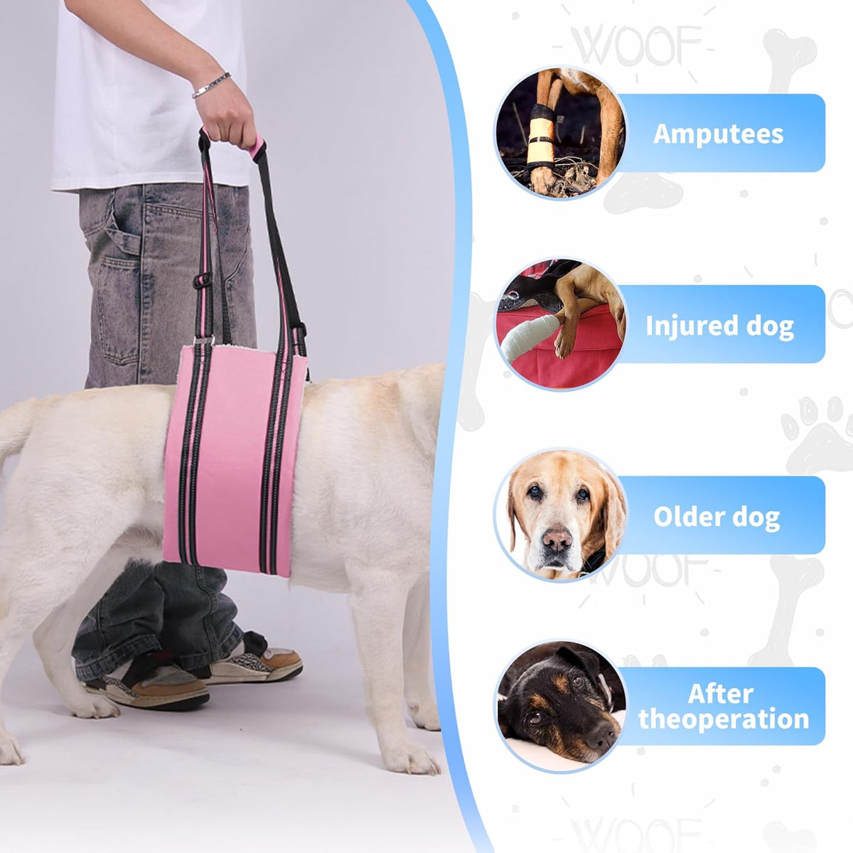 AIITLE Adjustable Dog Sling Dog Lift Harness Hind Leg Support, Pink S
