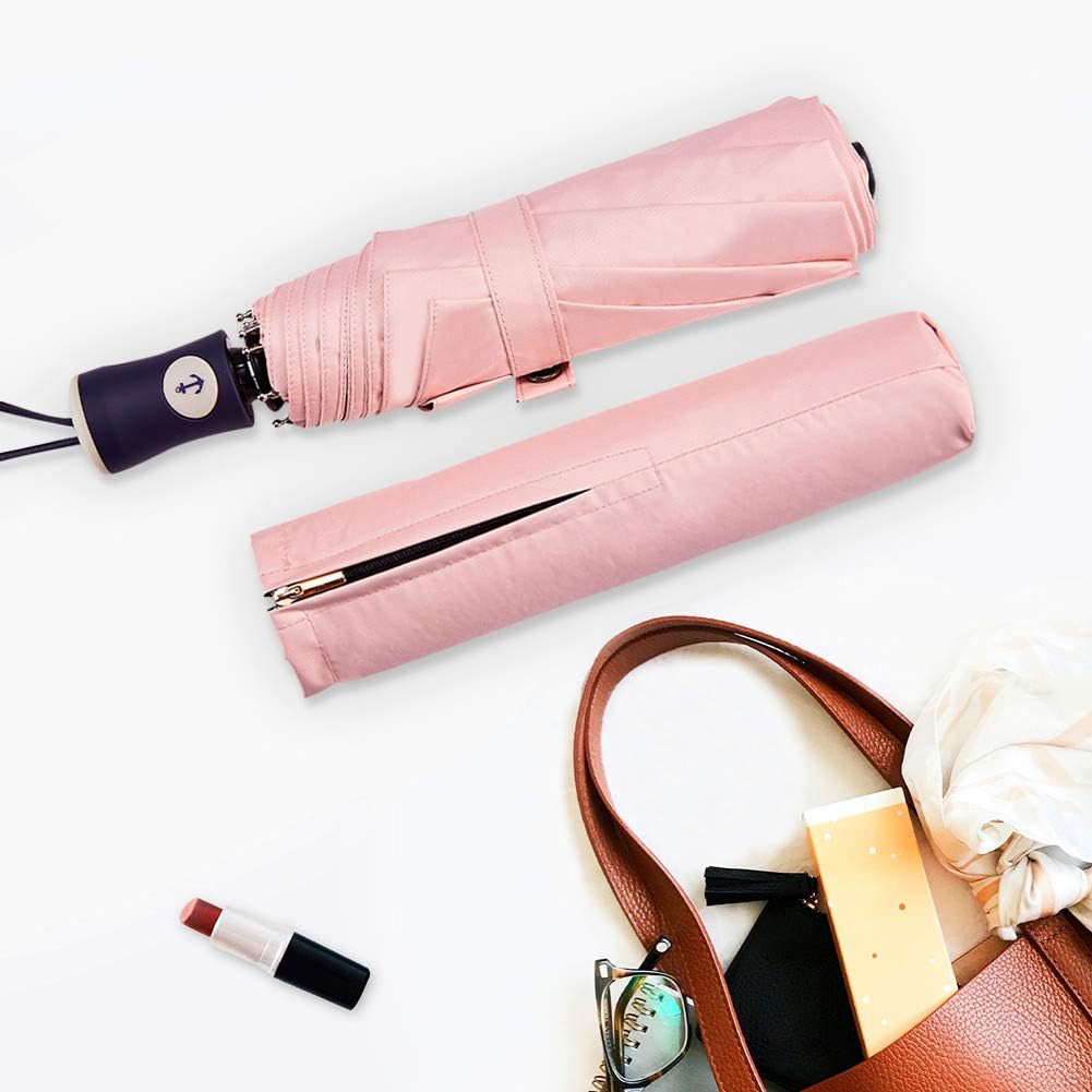 DBA Sun Umbrella Compact Folding Travel Umbrella Auto Open and Close for Windproof, Rainproof & 99.9% UV Protection Parasol with Black Anti-UV Coating