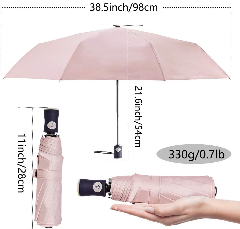 DBA Sun Umbrella Compact Folding Travel Umbrella Auto Open and Close for Windproof, Rainproof & 99.9% UV Protection Parasol with Black Anti-UV Coating
