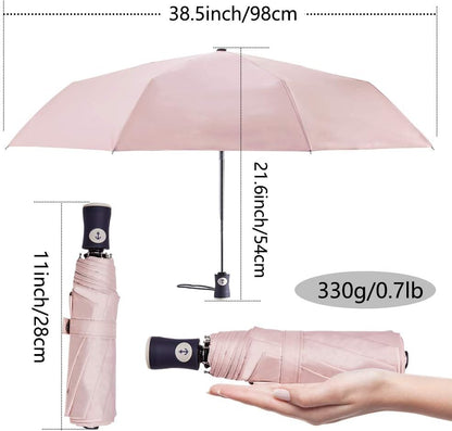DBA Sun Umbrella Compact Folding Travel Umbrella Auto Open and Close for Windproof, Rainproof & 99.9% UV Protection Parasol with Black Anti-UV Coating