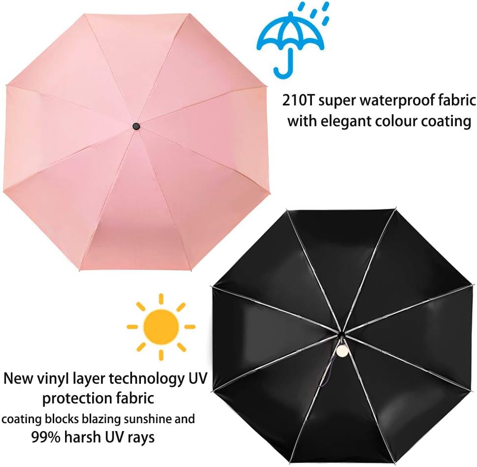 DBA Sun Umbrella Compact Folding Travel Umbrella Auto Open and Close for Windproof, Rainproof & 99.9% UV Protection Parasol with Black Anti-UV Coating