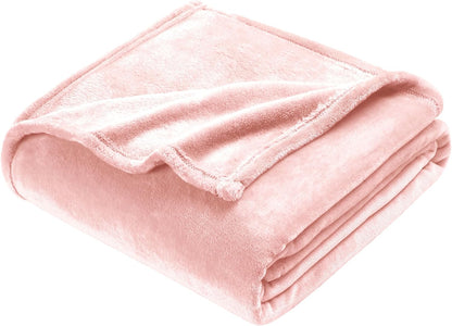 Soft Plush Fuzzy Fleece Throw Blanket for Couch Sofa Chair 50" x 60", Decorative Solid Lightweight Fluffy Velvet Blankets for Women Girl, Cozy Accent Shaggy Flannel Blanket for Bedroom, Pink