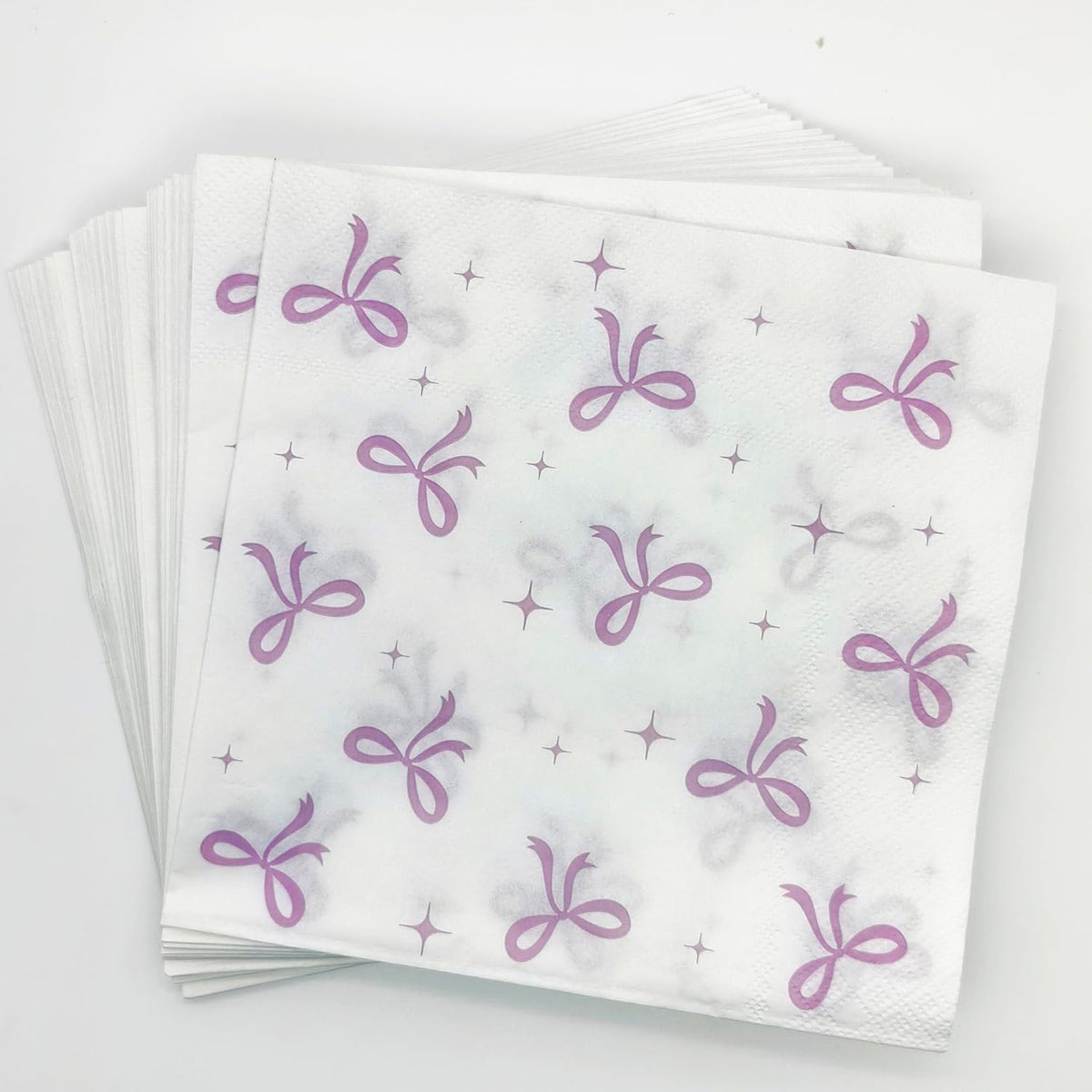100Pcs Pink Bow Cocktail Napkins Conquette Birthday Decorations Napkins Pink Bow Dessert Napkins For Pink Bow Theme Bachelorette Bridal Baby Shower Bow Girl Birthday Party Decor (White)