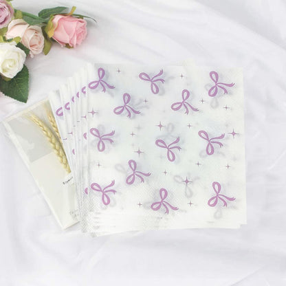 100Pcs Pink Bow Cocktail Napkins Conquette Birthday Decorations Napkins Pink Bow Dessert Napkins For Pink Bow Theme Bachelorette Bridal Baby Shower Bow Girl Birthday Party Decor (White)