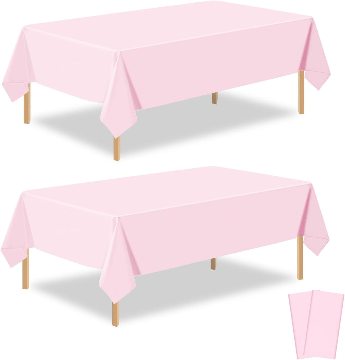 2 Pack Light Pink Plastic Table Cloth Disposable Rectangle Tablecloth 54 x 108 Inch, Light Pink Plastic Table Covers for Birthday Wedding Banquet Picnic Holiday Party Decorations