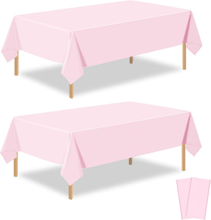2 Pack Light Pink Plastic Table Cloth Disposable Rectangle Tablecloth 54 x 108 Inch, Light Pink Plastic Table Covers for Birthday Wedding Banquet Picnic Holiday Party Decorations