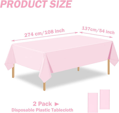 2 Pack Light Pink Plastic Table Cloth Disposable Rectangle Tablecloth 54 x 108 Inch, Light Pink Plastic Table Covers for Birthday Wedding Banquet Picnic Holiday Party Decorations