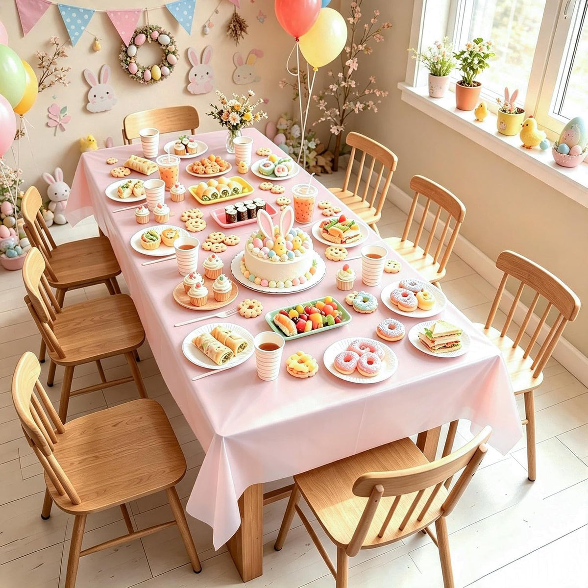 2 Pack Light Pink Plastic Table Cloth Disposable Rectangle Tablecloth 54 x 108 Inch, Light Pink Plastic Table Covers for Birthday Wedding Banquet Picnic Holiday Party Decorations