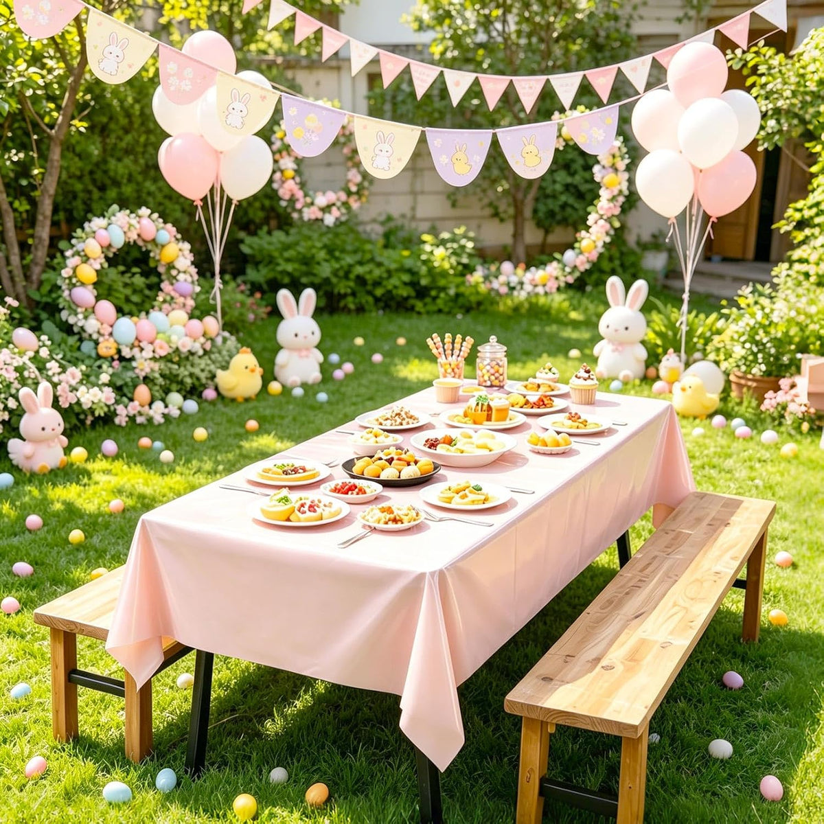 2 Pack Light Pink Plastic Table Cloth Disposable Rectangle Tablecloth 54 x 108 Inch, Light Pink Plastic Table Covers for Birthday Wedding Banquet Picnic Holiday Party Decorations