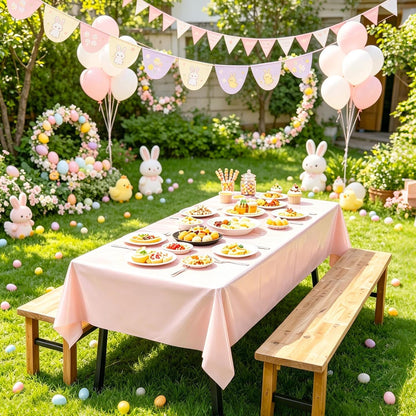2 Pack Light Pink Plastic Table Cloth Disposable Rectangle Tablecloth 54 x 108 Inch, Light Pink Plastic Table Covers for Birthday Wedding Banquet Picnic Holiday Party Decorations