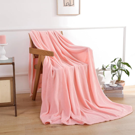 Pink Fleece Throw Blanket 50"x60" Reversible Design for Sofa,Soft Cozy