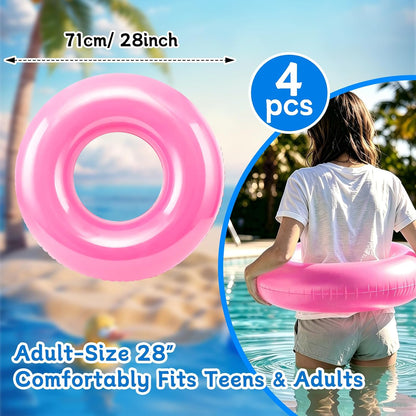 4 Pcs 28" Pink Inflatable Pool Float, Summer Beach Party for Adult