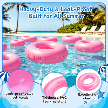 4 Pcs 28" Pink Inflatable Pool Float, Summer Beach Party for Adult