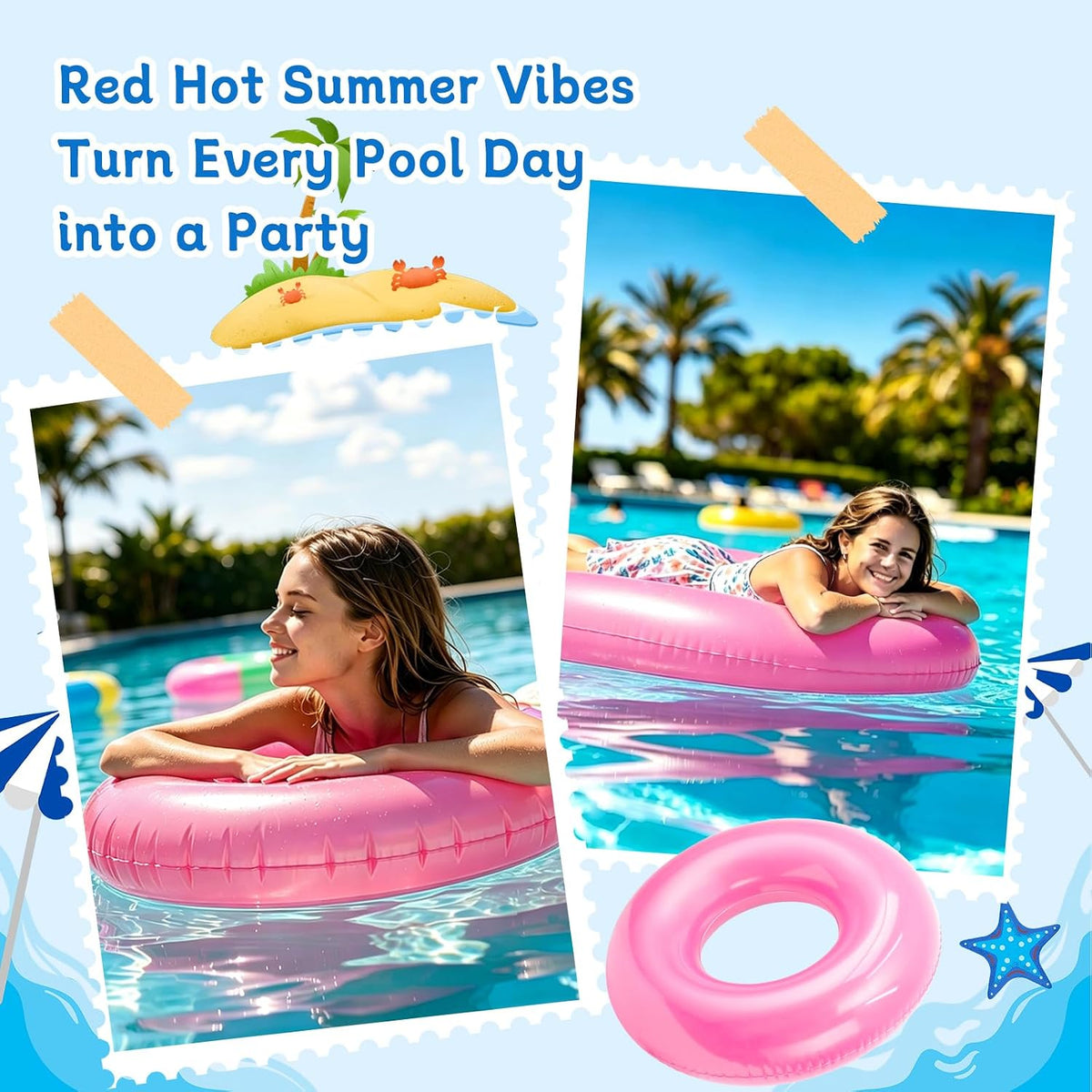 4 Pcs 28" Pink Inflatable Pool Float, Summer Beach Party for Adult