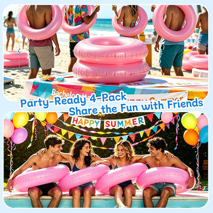 4 Pcs 28" Pink Inflatable Pool Float, Summer Beach Party for Adult