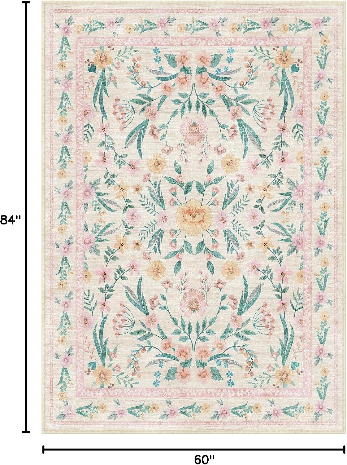 5x7 Pink Floral Nursery Rug,Pink Rugs for Bedroom Girls,Machine Washable Non Slip Soft Faux Wool Carpet,Cute Boho Indoor Area Rugs for Kids Room or Playroom