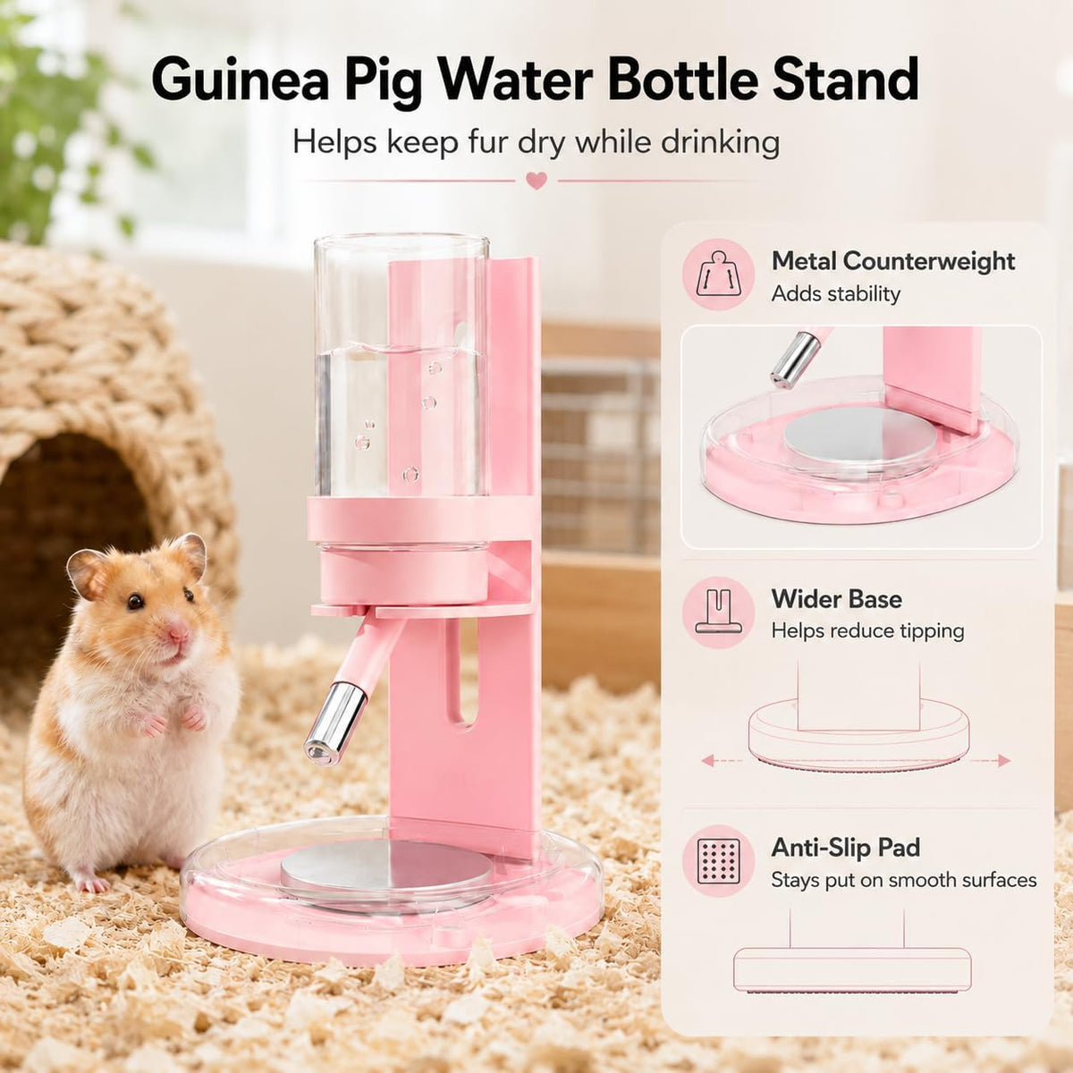 Hamster Water Bottle No Drip, 4oz Glass Small Animal Water Dispenser