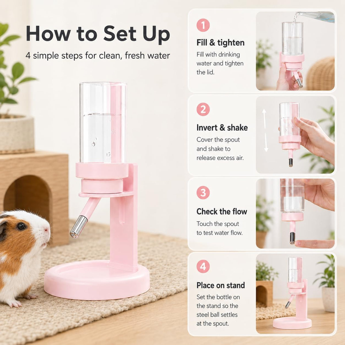 Hamster Water Bottle No Drip, 4oz Glass Small Animal Water Dispenser