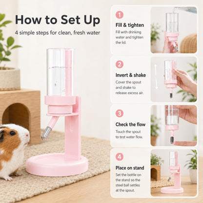 Hamster Water Bottle No Drip, 4oz Glass Small Animal Water Dispenser