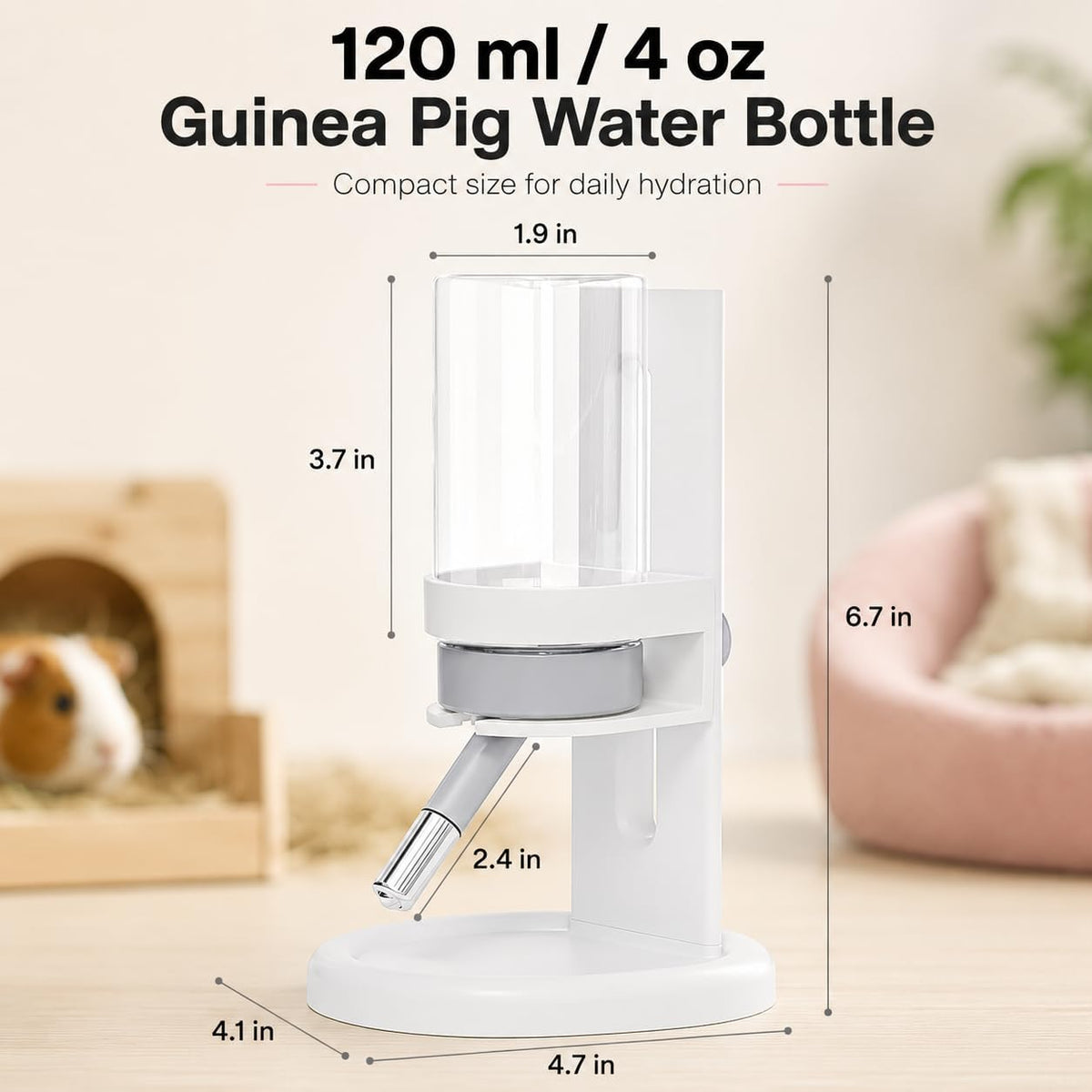 Hamster Water Bottle No Drip, 4oz Glass Small Animal Water Dispenser