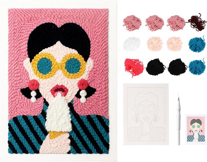 Punch Needle Kit for Adults Beginners, Complete DIY Punch Needle Embroidery Starter Kit with Pre-Printed Pattern, Yarn and Tools, Handmade Wall Art Craft Gift (Pink)
