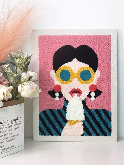 Punch Needle Kit for Adults Beginners, Complete DIY Punch Needle Embroidery Starter Kit with Pre-Printed Pattern, Yarn and Tools, Handmade Wall Art Craft Gift (Pink)