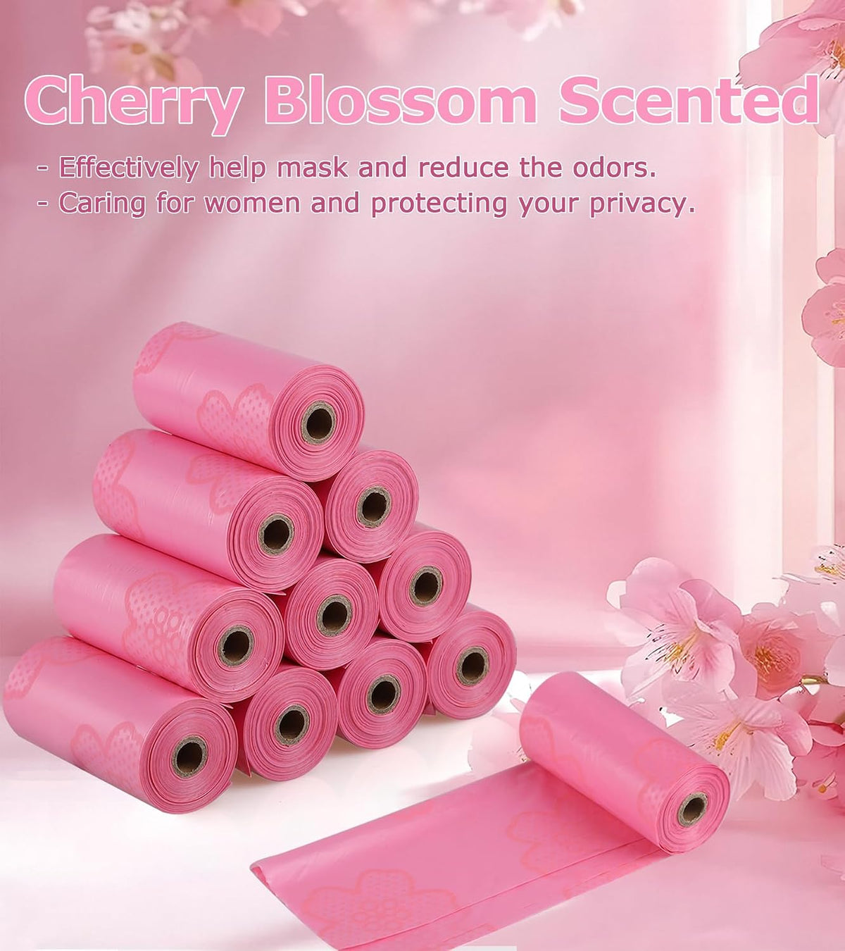 180 PCS Sanitary Napkin Disposal Bags Cherry Blossom Scented, Pink