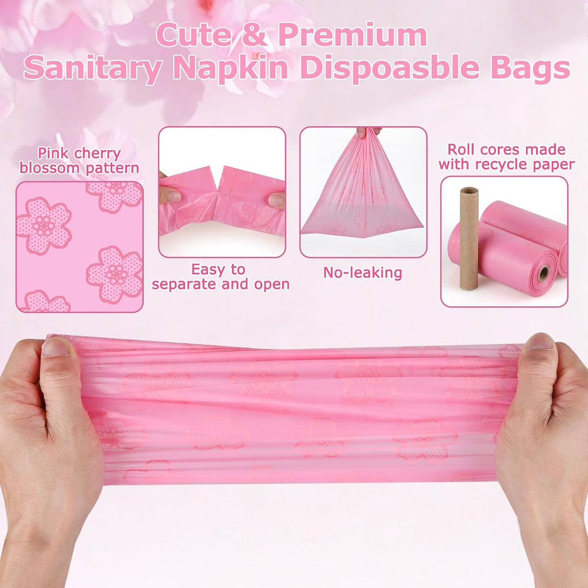180 PCS Sanitary Napkin Disposal Bags Cherry Blossom Scented, Pink