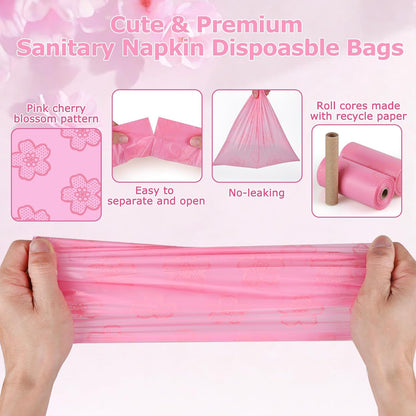 180 PCS Sanitary Napkin Disposal Bags Cherry Blossom Scented, Pink