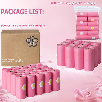 180 PCS Sanitary Napkin Disposal Bags Cherry Blossom Scented, Pink