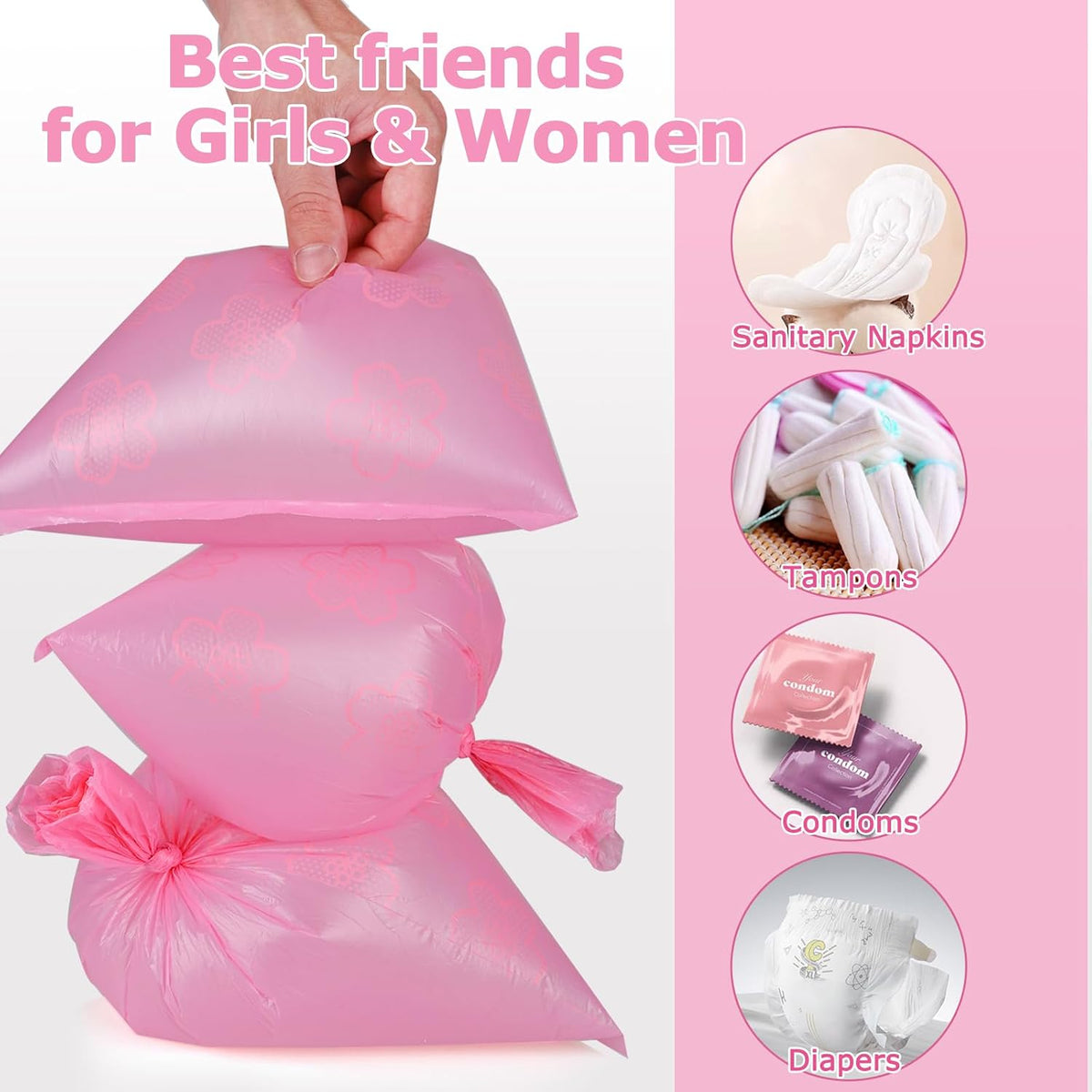 180 PCS Sanitary Napkin Disposal Bags Cherry Blossom Scented, Pink