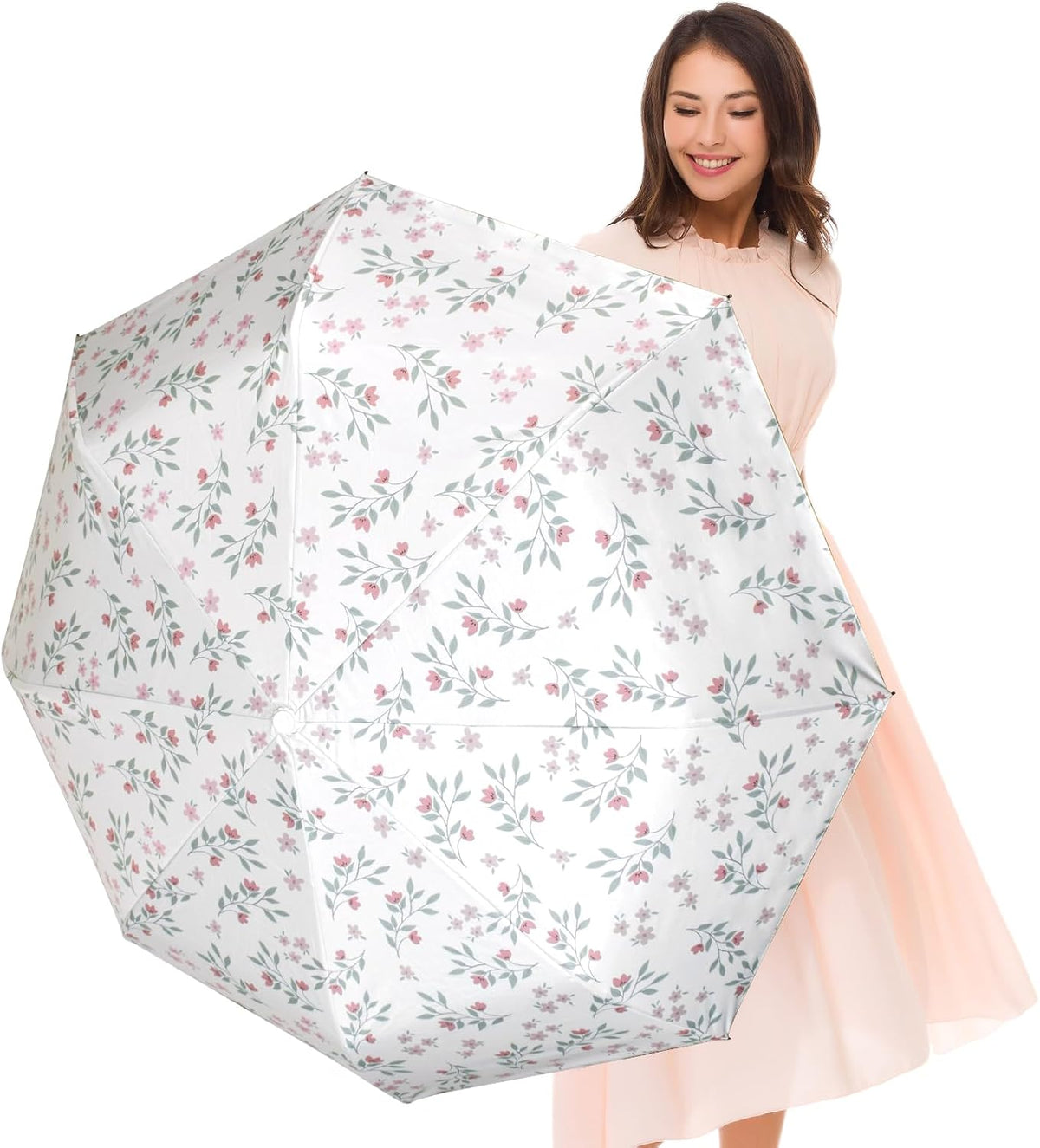 UV Sun Umbrella Compact Folding Umbrella lightweight Portable Manual Travel Umbrella for Rainproof & 99% UV Protection with Black Anti-UV Coating