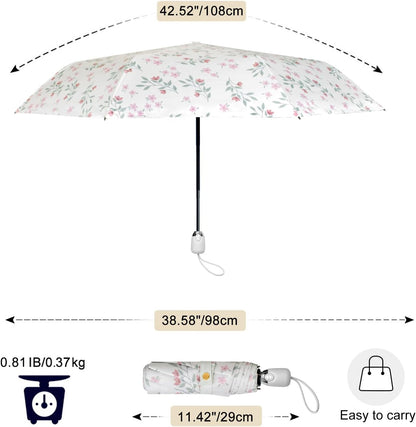 UV Sun Umbrella Compact Folding Umbrella lightweight Portable Manual Travel Umbrella for Rainproof & 99% UV Protection with Black Anti-UV Coating