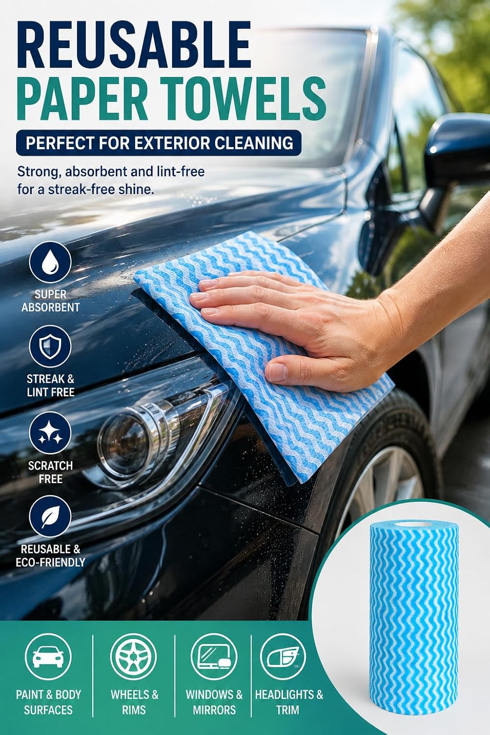Reusable Paper Towels Roll, Washable Kitchen Cleaning Wipes, 60 Count
