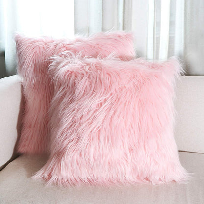 18x18 Inch Pink Throw Pillows, Set of 2 Faux Fur Pink Pillow Covers
