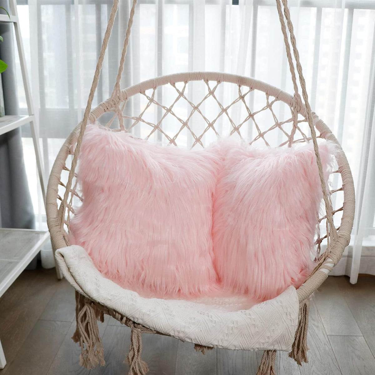 18x18 Inch Pink Throw Pillows, Set of 2 Faux Fur Pink Pillow Covers