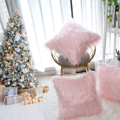 18x18 Inch Pink Throw Pillows, Set of 2 Faux Fur Pink Pillow Covers