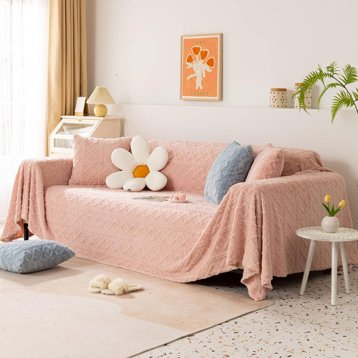 Plush Thick Sofa Bed Blanket Throw Solid Color Sofa Cover Furniture Protector Ultra Soft Throw Bedspread Modern Style -pink-180cmx130cm