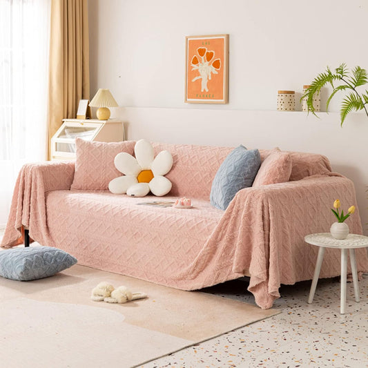 Plush Thick Sofa Bed Blanket Throw Solid Color Sofa Cover Furniture Protector Ultra Soft Throw Bedspread Modern Style -pink-180cmx130cm