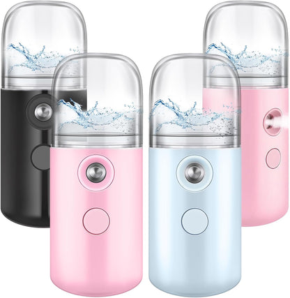 4 Pcs Mini Facial Nano Mist Sprayer, Black, Blue, Light Pink, Pink