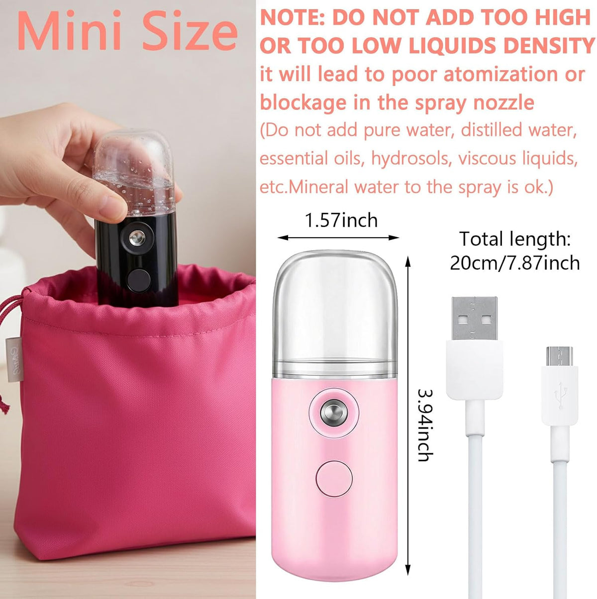 4 Pcs Mini Facial Nano Mist Sprayer, Black, Blue, Light Pink, Pink