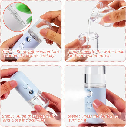 4 Pcs Mini Facial Nano Mist Sprayer, Black, Blue, Light Pink, Pink