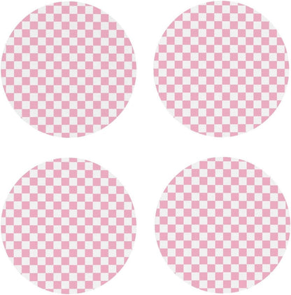 Pink Pastel Checkered Print Coasters Set of 4, Drink Coasters for Tabletop Protection Suitable for Kinds of Cups, Funny Cup Coaster for Living Room Home Decor