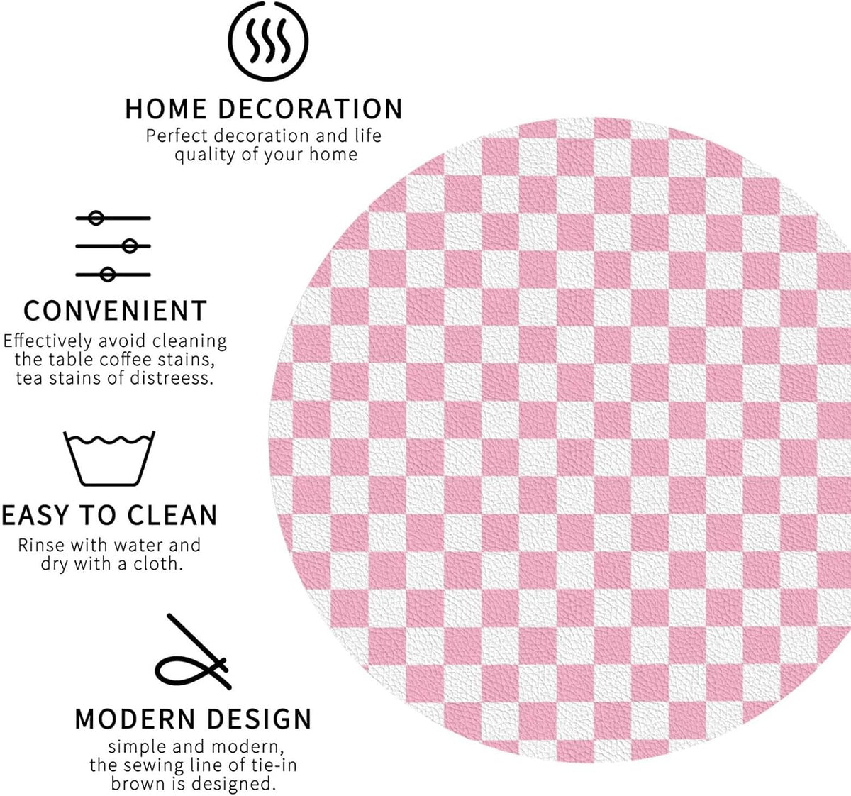 Pink Pastel Checkered Print Coasters Set of 4, Drink Coasters for Tabletop Protection Suitable for Kinds of Cups, Funny Cup Coaster for Living Room Home Decor