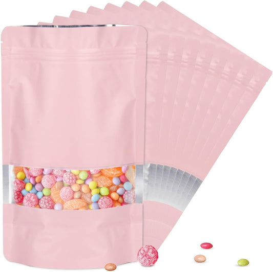120pcs 4"x6" Mylar Bags for Food Storage,Smell Proof Bag with Matte Window Resealable Food Storage Bags for Small Business, Stand-up Foil Pouch Packaging Freeze Dried Candy Bag(Pink)
