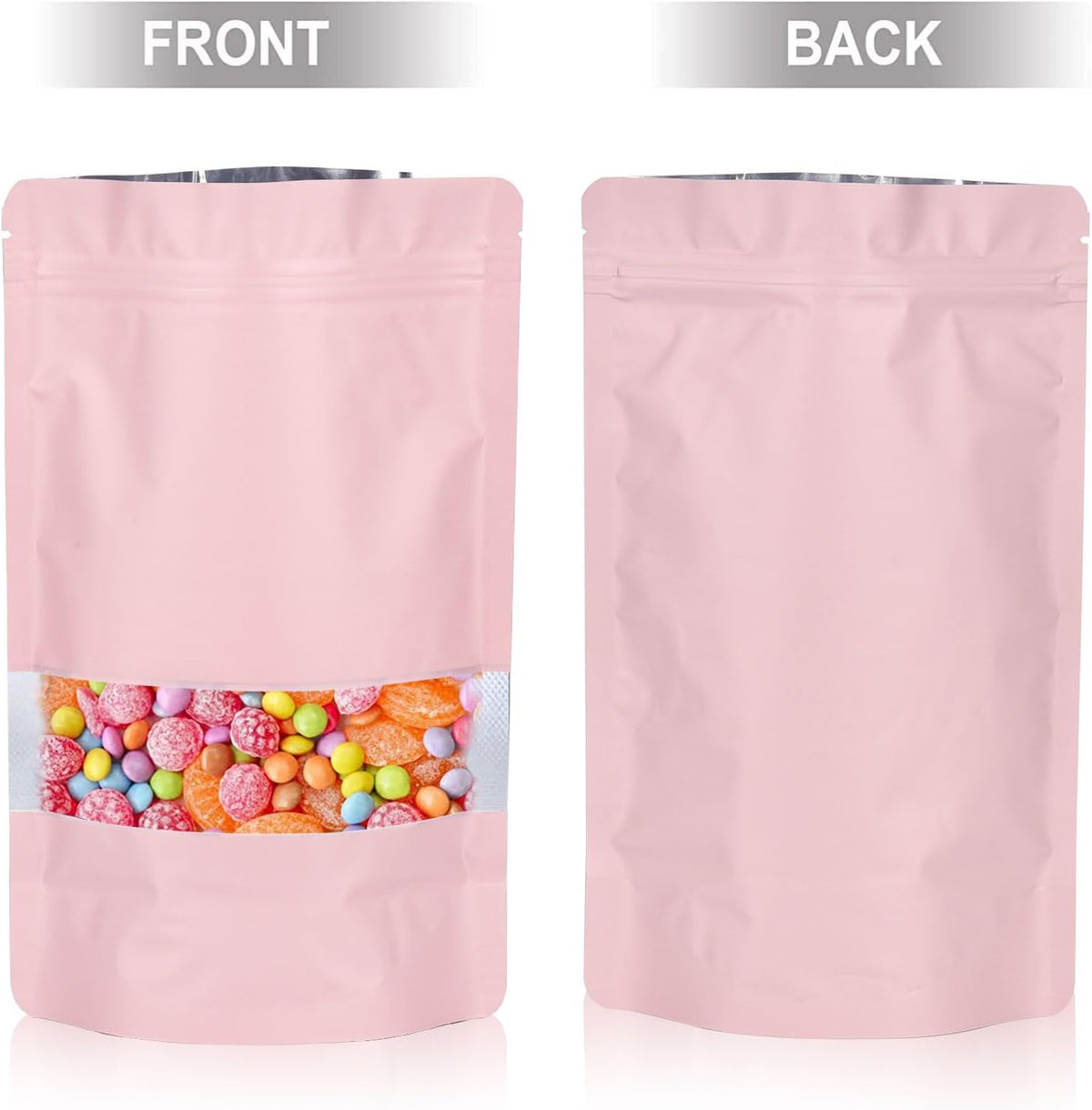 120pcs 4"x6" Mylar Bags for Food Storage,Smell Proof Bag with Matte Window Resealable Food Storage Bags for Small Business, Stand-up Foil Pouch Packaging Freeze Dried Candy Bag(Pink)